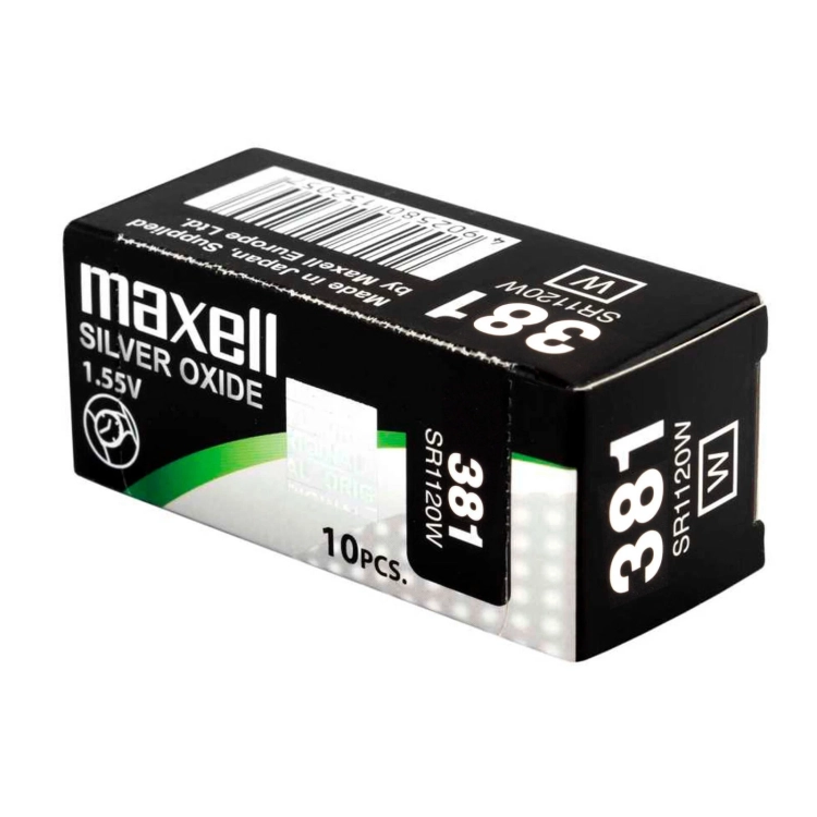 Scatola da 10 batterie Maxell 381 SR1120SW all’ossido d’argento da 1,55 V