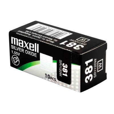 Scatola da 10 batterie Maxell 381 SR1120SW all’ossido d’argento da 1,55 V