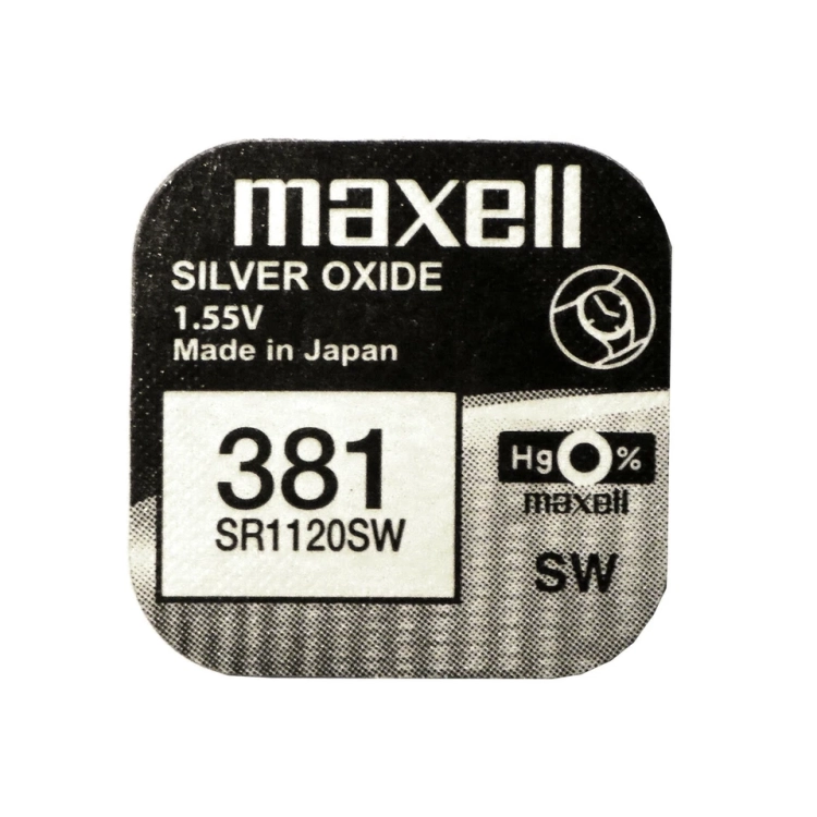 Blister singolo della batteria Maxell 381 SR1120SW da 1,55 V