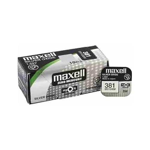 Scatola da 10 batterie Maxell 381 SR1120SW all’ossido d’argento da 1,55 V 2
