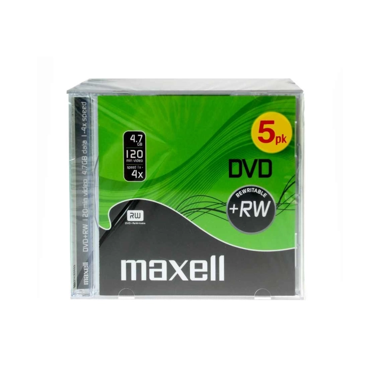 Maxell DVD+RW 4,7 GB 4x – Confezione da 5 dischi Jewel Case