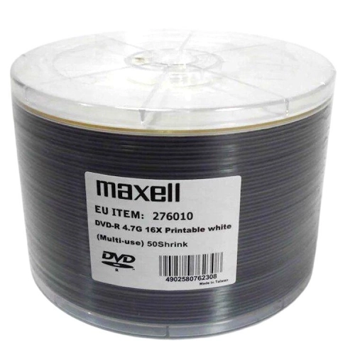 Maxell DVD-R 4,7 GB 16x Printable White – Confezione Shrink da 50 DVD
