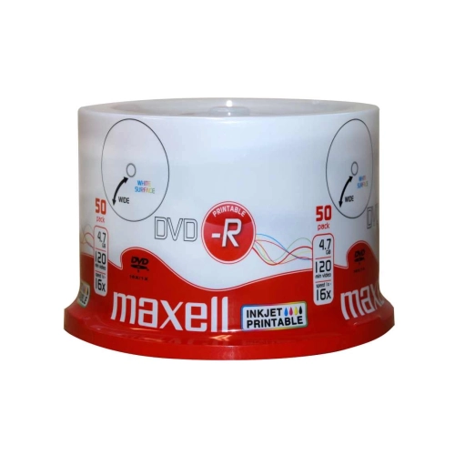 Maxell DVD-R 4,7 GB 16x Printable White – Confezione Spindle da 50 DVD