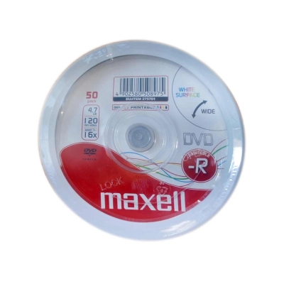 Maxell DVD-R 4,7 GB 16x Printable White – Dettaglio Spindle da 50 DVD