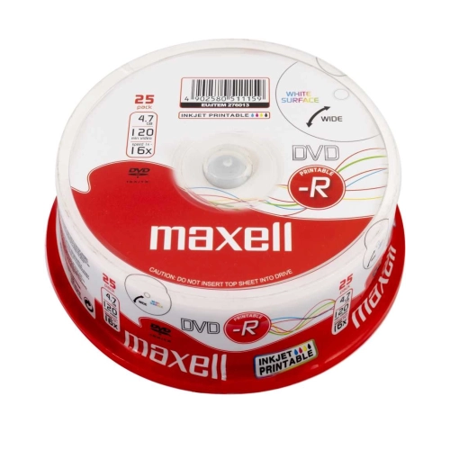 Maxell DVD-R 4,7 GB 16x Printable White – Confezione Spindle da 25 DVD