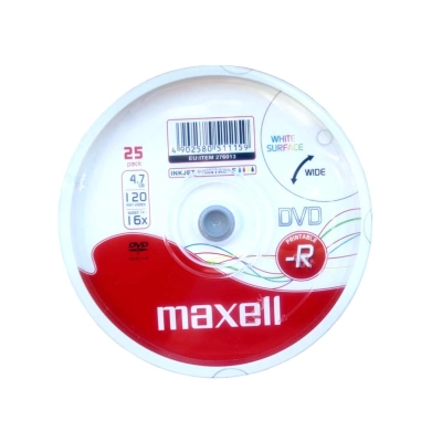 Maxell DVD-R 4,7 GB 16x Printable White – Vista dettaglio Spindle da 25 DVD