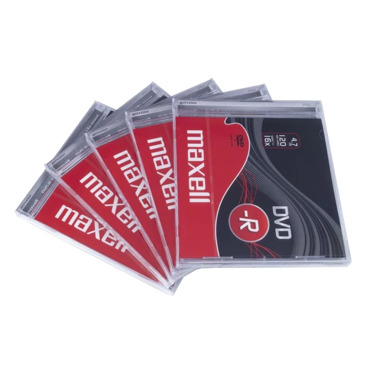 Maxell DVD-R 4,7 GB 16x – Dettaglio confezione Jewel Case da 5 DVD