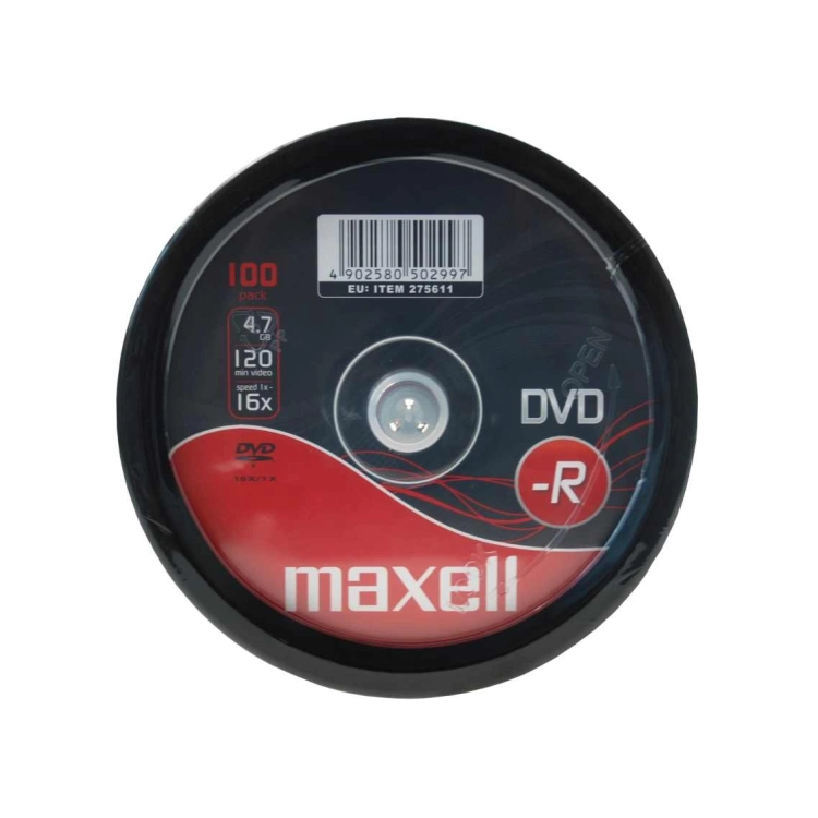 Maxell DVD-R 4,7 GB 16x – Dettaglio Spindle da 100 DVD