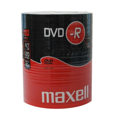 Maxell DVD-R 4,7 GB 16x – Dettaglio confezione Shrink da 100 DVD