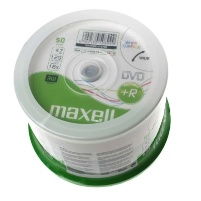 Maxell DVD+R 4,7 GB 16x Printable White – Dettaglio Spindle da 50 DVD