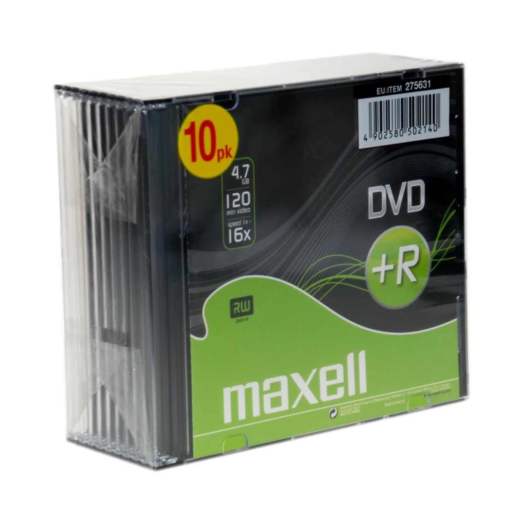 Maxell DVD+R 4,7 GB 16x – Dettaglio confezione Jewel Case da 10 DVD
