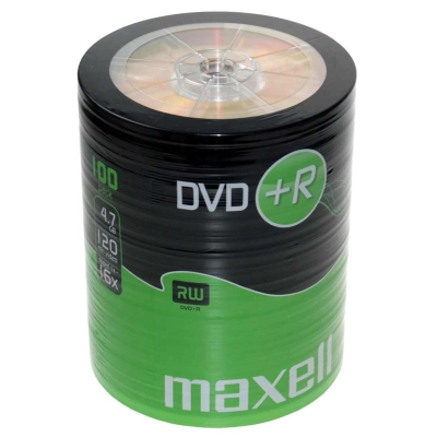 Maxell DVD+R 4,7 GB 16x – Dettaglio confezione Shrink da 100 DVD