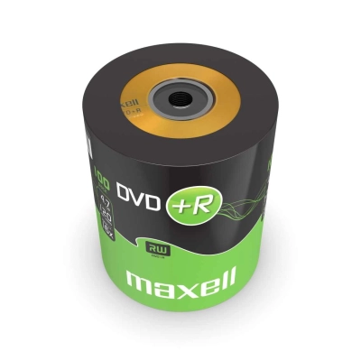 Maxell DVD+R 4,7 GB 16x – Vista dettaglio confezione da 100 DVD Shrink