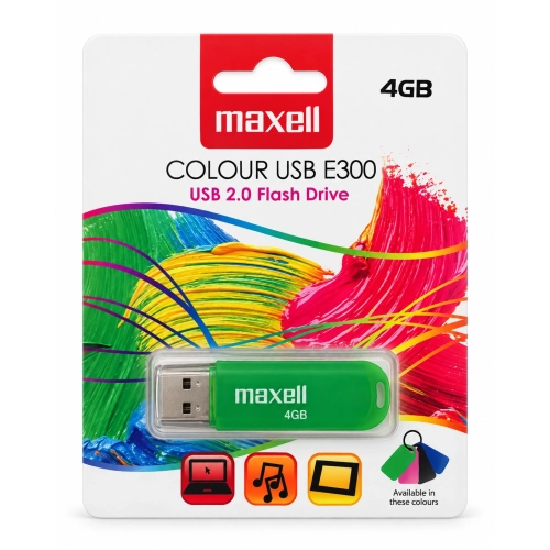 Maxell Colour USB E300 4 GB Verde – Chiavetta USB 2.0 in confezione blister