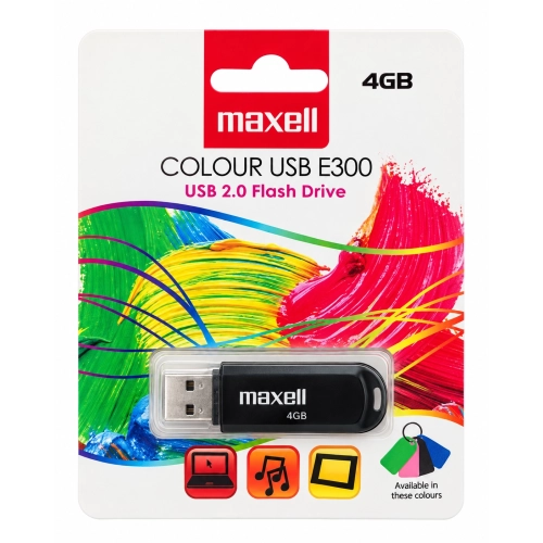 Maxell Colour USB E300 4 GB chiavetta USB 2.0 nera confezione fronte