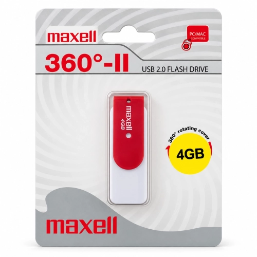 Maxell 360°-II 4 GB Rosso e Bianco – Chiavetta USB 2.0 in confezione blister