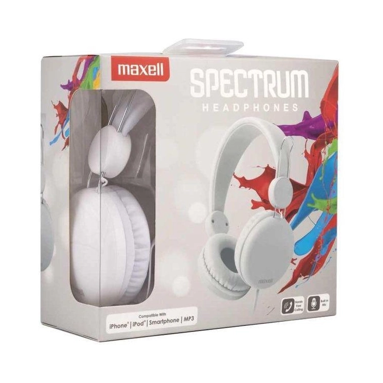 Maxell Spectrum – Cuffie cablate bianche con microfono integrato e cavo Jack da 3,5 mm
