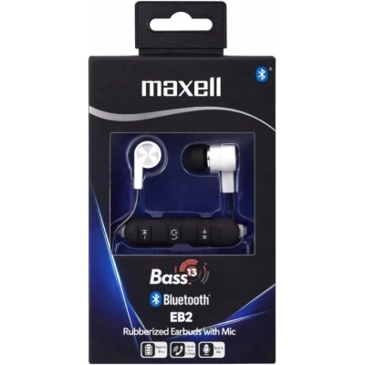 Confezione frontale auricolari Bluetooth Maxell Bass 13 EB2 bianchi