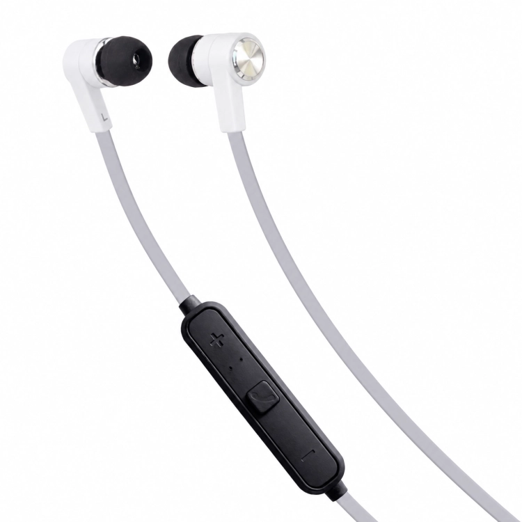 Auricolari Bluetooth Maxell Bass 13 EB2 bianchi con telecomando nero vista angolata