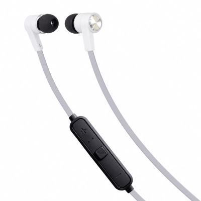 Auricolari Bluetooth Maxell Bass 13 EB2 bianchi con telecomando nero vista angolata