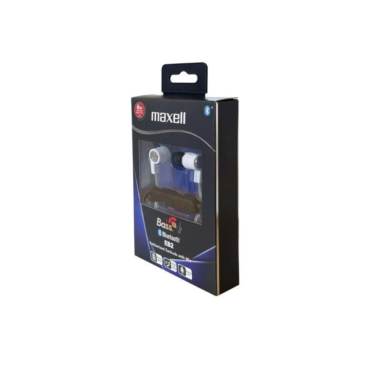 Confezione prospettica auricolari Bluetooth Maxell Bass 13 EB2 bianchi