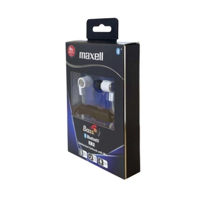 Confezione prospettica auricolari Bluetooth Maxell Bass 13 EB2 bianchi