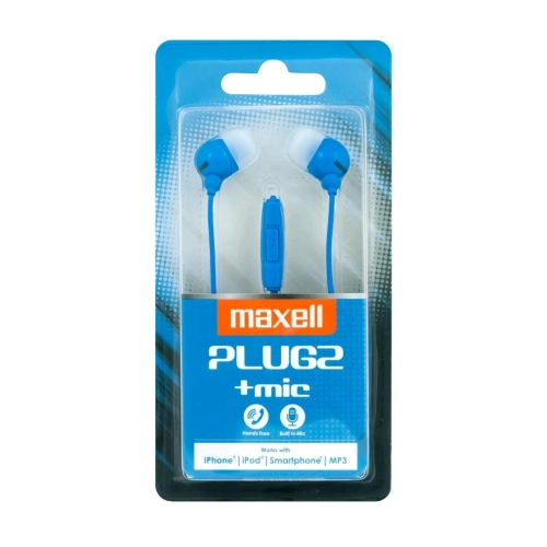 Maxell Plugz + Mic – Auricolari con cavo blu, microfono integrato e Jack da 3,5 mm 2