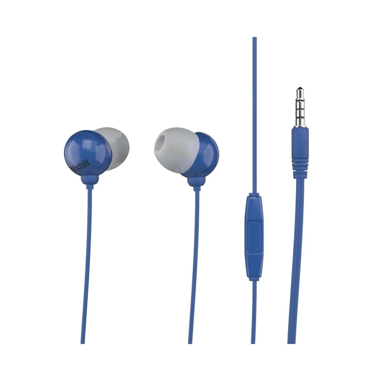Maxell Plugz + Mic – Auricolari con cavo blu, gommini in silicone e comandi integrati