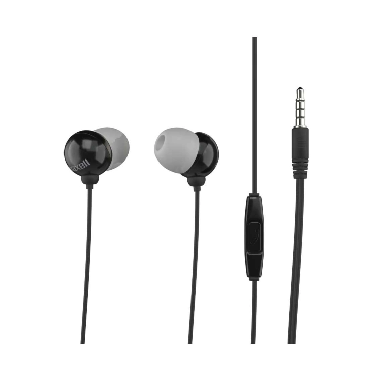 Maxell Plugz + Mic – Auricolari con cavo neri, gommini in silicone e comando integrato