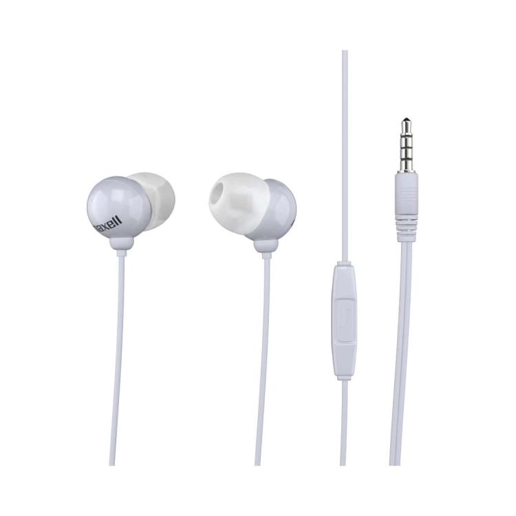 Maxell Plugz + Mic – Auricolari con cavo bianchi, gommini in silicone e comando integrato