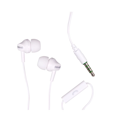 Auricolari Maxell EB875 bianchi con filo, microfono per chiamate e connettore jack 3,5 mm – 304019