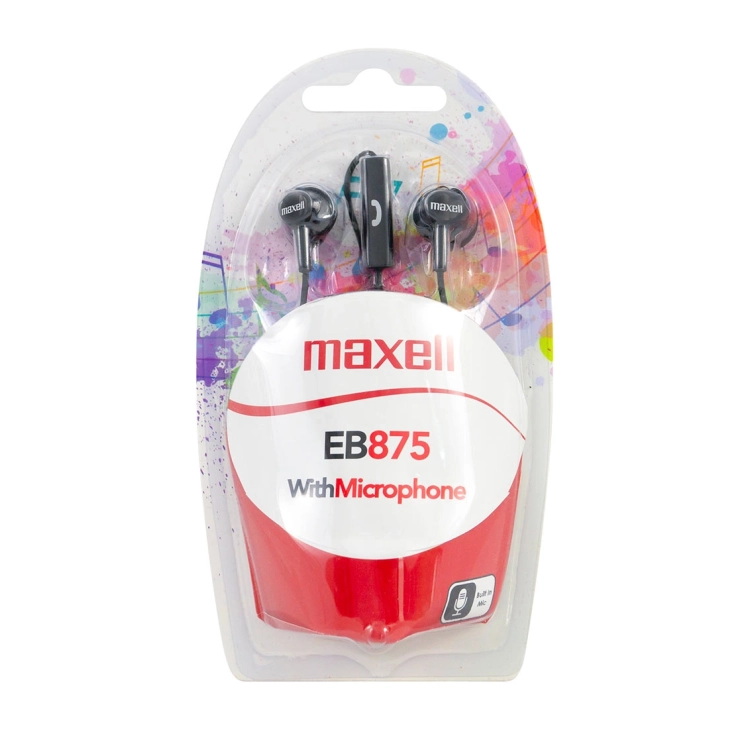 Maxell EB875 cuffie auricolari in-ear nere con microfono, confezione originale blister – 304018