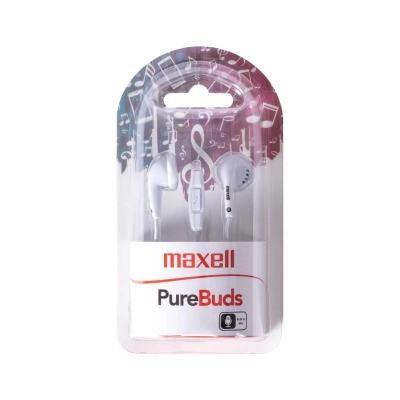 Maxell PureBuds auricolari bianchi con microfono integrato e filo, confezione originale blister – 303989