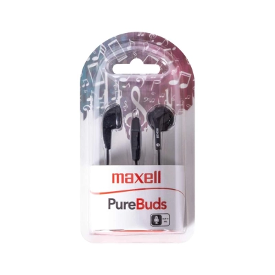 Maxell PureBuds auricolari neri con microfono integrato e filo, confezione originale blister – 303986