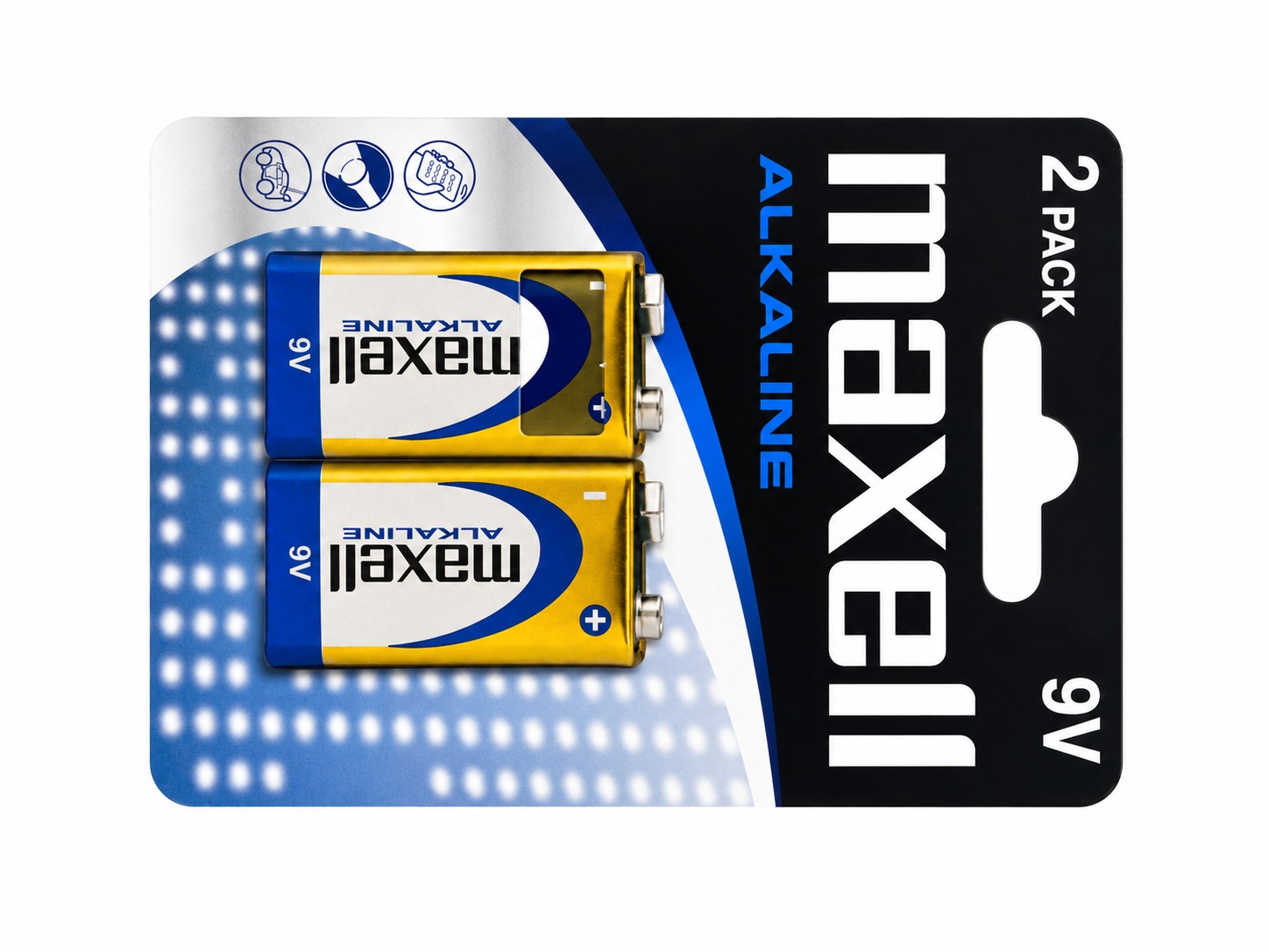 Batterie Maxell 9V 6LR61 – 2 pezzi nel nuovo packaging senza plastica
